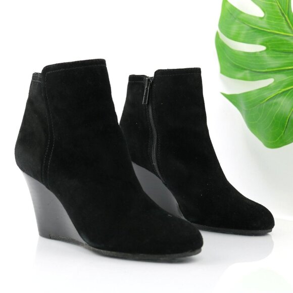 Vince Camuto Womens Zandra Boot Size 8 Black Suede Bootie Wedge Heel Elegant - Picture 1 of 12